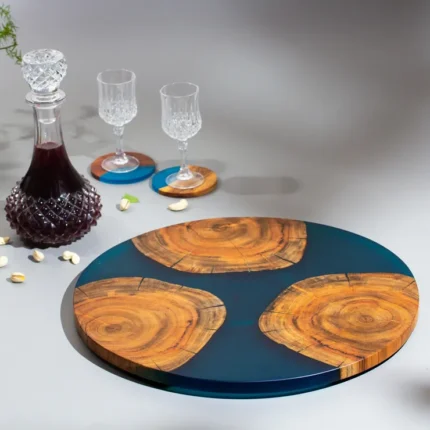 Luxury Round Epoxy Resin and Wood Serving Platter  – Handmade Acacia Wood Charcuterie Tray for  Home, Bar & Gifting