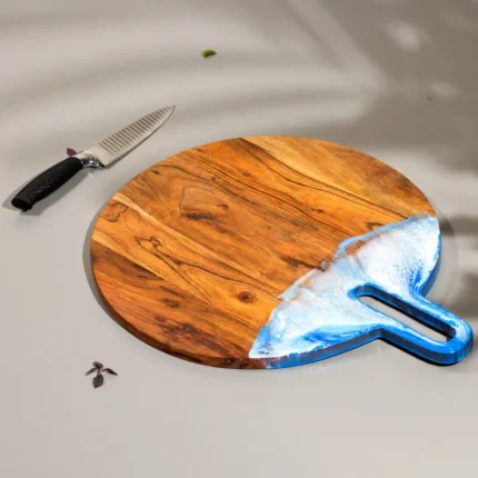 Ocean-Inspired Round Epoxy Resin and Wood Cutting  Board – Handcrafted Acacia Wood Cheese & Charcuterie  Serving Platter