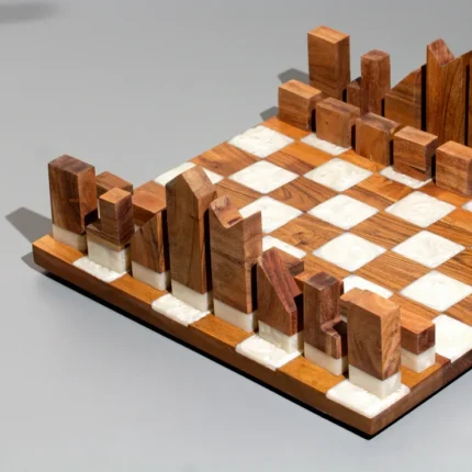 Handcrafted Wooden and Resin Chess Set  – Modern Geometric Design, Luxury Artisan  Board Game for Home or Gift