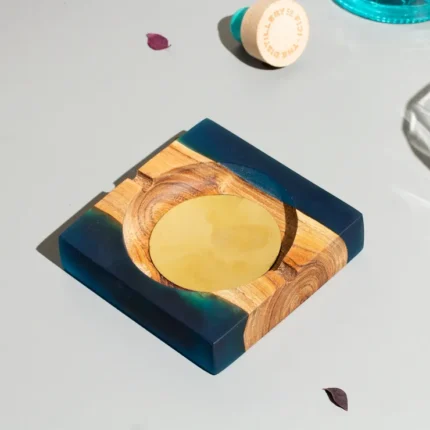 Handcrafted Wooden & Resin Ashtray with Brass Inlay  – Modern Decorative Cigar Tray for Home, Office,  or Patio