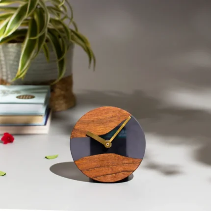 Handcrafted Wood and Resin Table Clock –  Modern Minimalist Desk or Shelf Decor