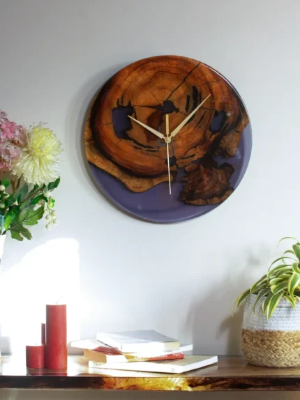 Handcrafted Wooden Wall Clock with  Epoxy Resin – Rustic Modern Decor