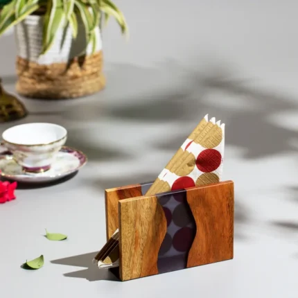 Handcrafted Wooden & Resin Napkin Holder – Modern  Tabletop Tissue Stand for Kitchen, Dining, or Cafe Decor